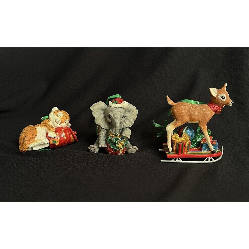 Danbury Mint Christmas Ornaments Lot of 3 Baby Animals Fawn Elephant Tiger Cub - Picture 5 of 7